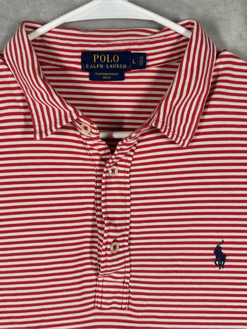 Polo Ralph Lauren Polo Shirt Men’s Large Stripe Stretch Featherweight Mesh Red
